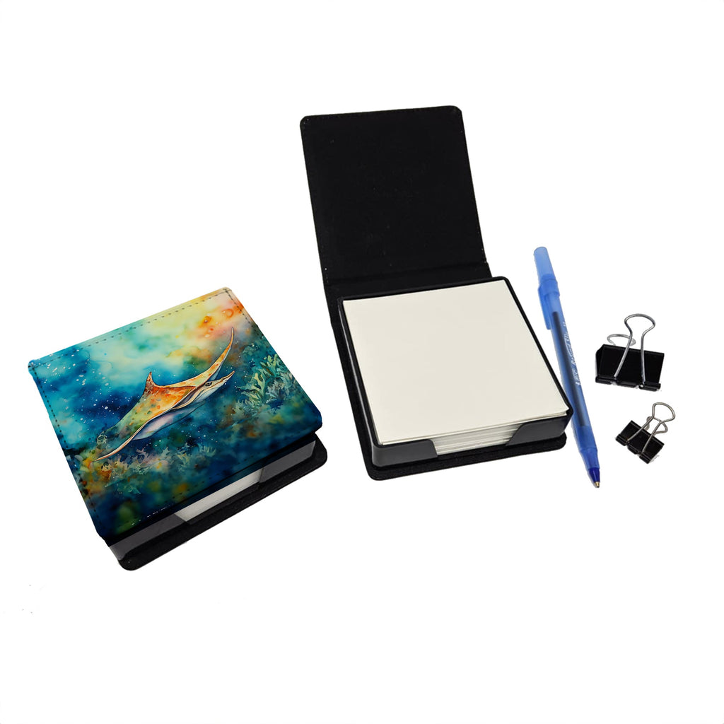 Sting Ray PU Leather Note Paper Holder with Artist-Designed Cover, Desk Accessory, Office Gift