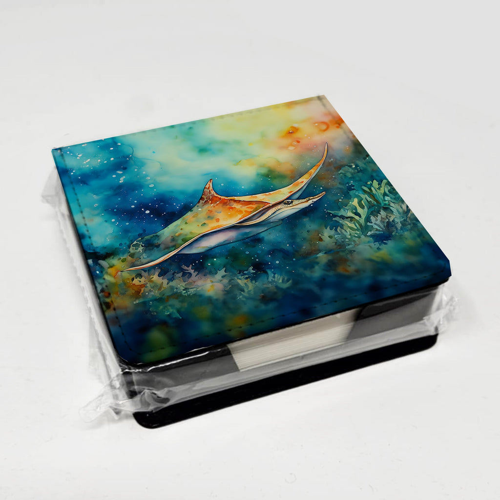 Sting Ray PU Leather Note Paper Holder with Artist-Designed Cover, Desk Accessory, Office Gift