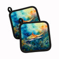 Sting Ray Pot Holder Set of 2 Heat Resistant Quilted Hot Pads 7.5 x 7.5 Inch, Insulated Kitchen Trivets for Cooking & Baking