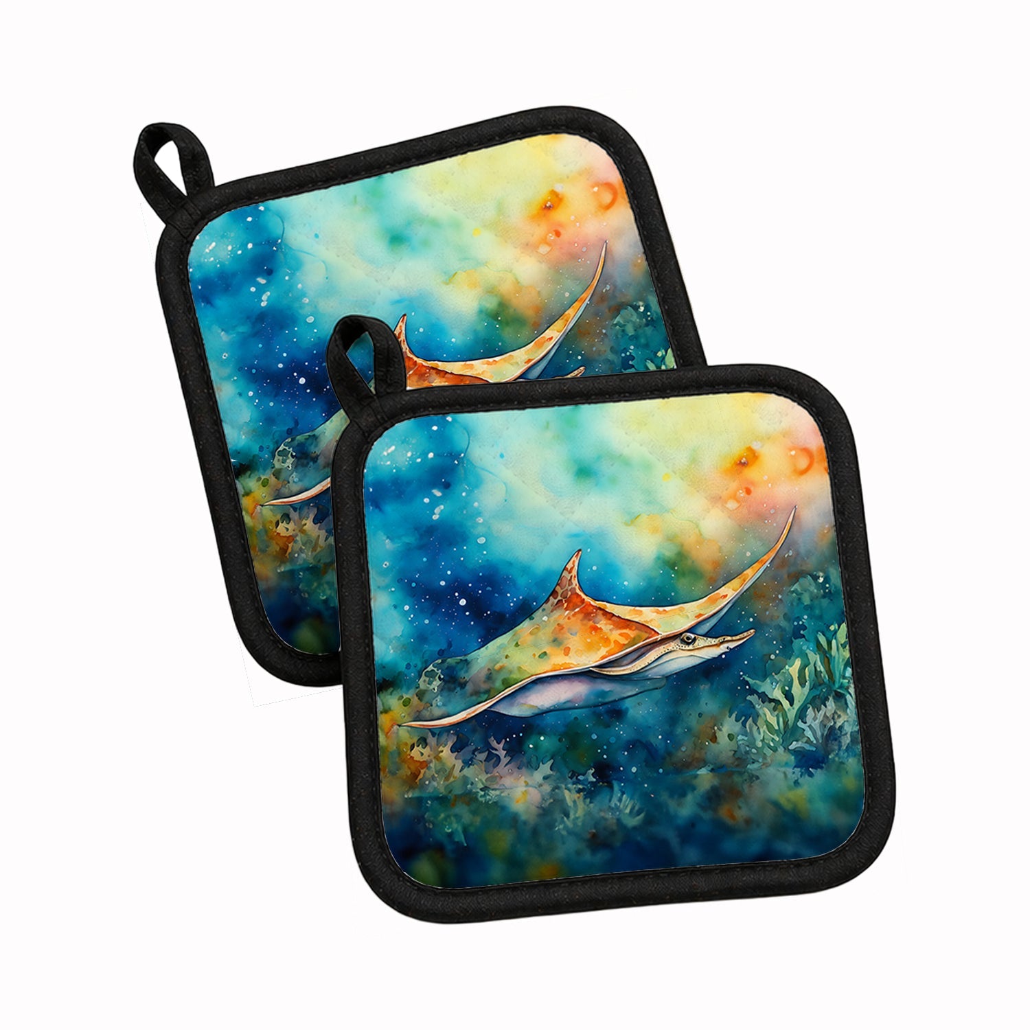 Sting Ray Pot Holder Set of 2 Heat Resistant Quilted Hot Pads 7.5 x 7.5 Inch, Insulated Kitchen Trivets for Cooking & Baking