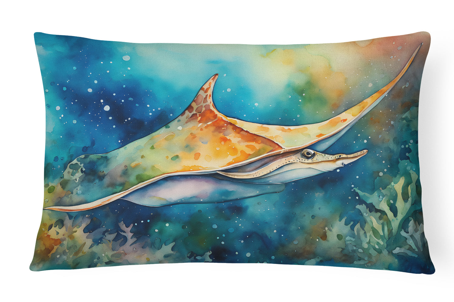 Sting Ray Decorative Throw Pillow 12x16 Indoor Outdoor Accent Cushion, Fabric Cover with Insert for Sofa, Bed, Porch & Living Room