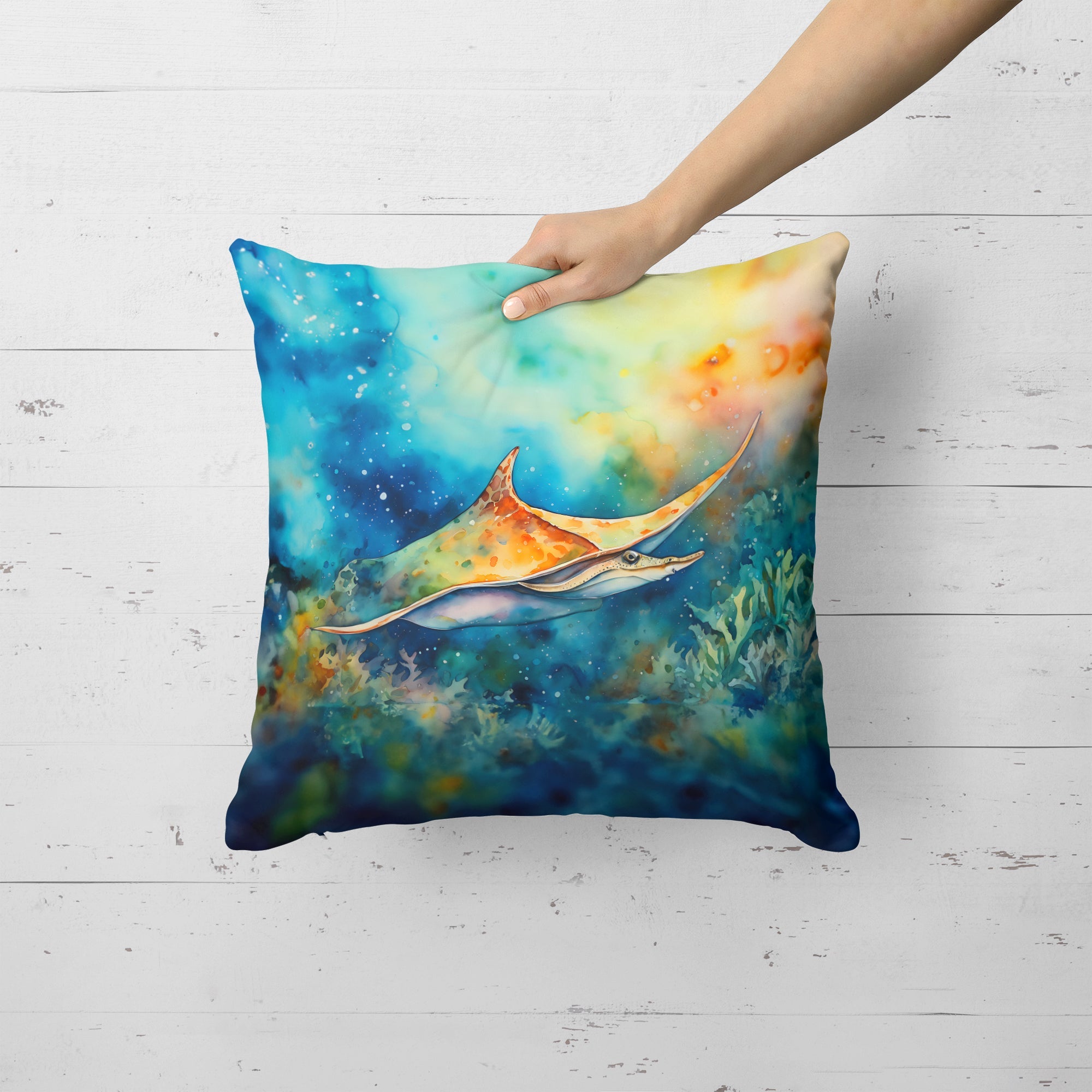 Sting Ray Decorative Throw Pillow 18x18 Indoor Outdoor Accent Cushion, Fabric Cover with Insert for Sofa, Bed, Porch & Living Room