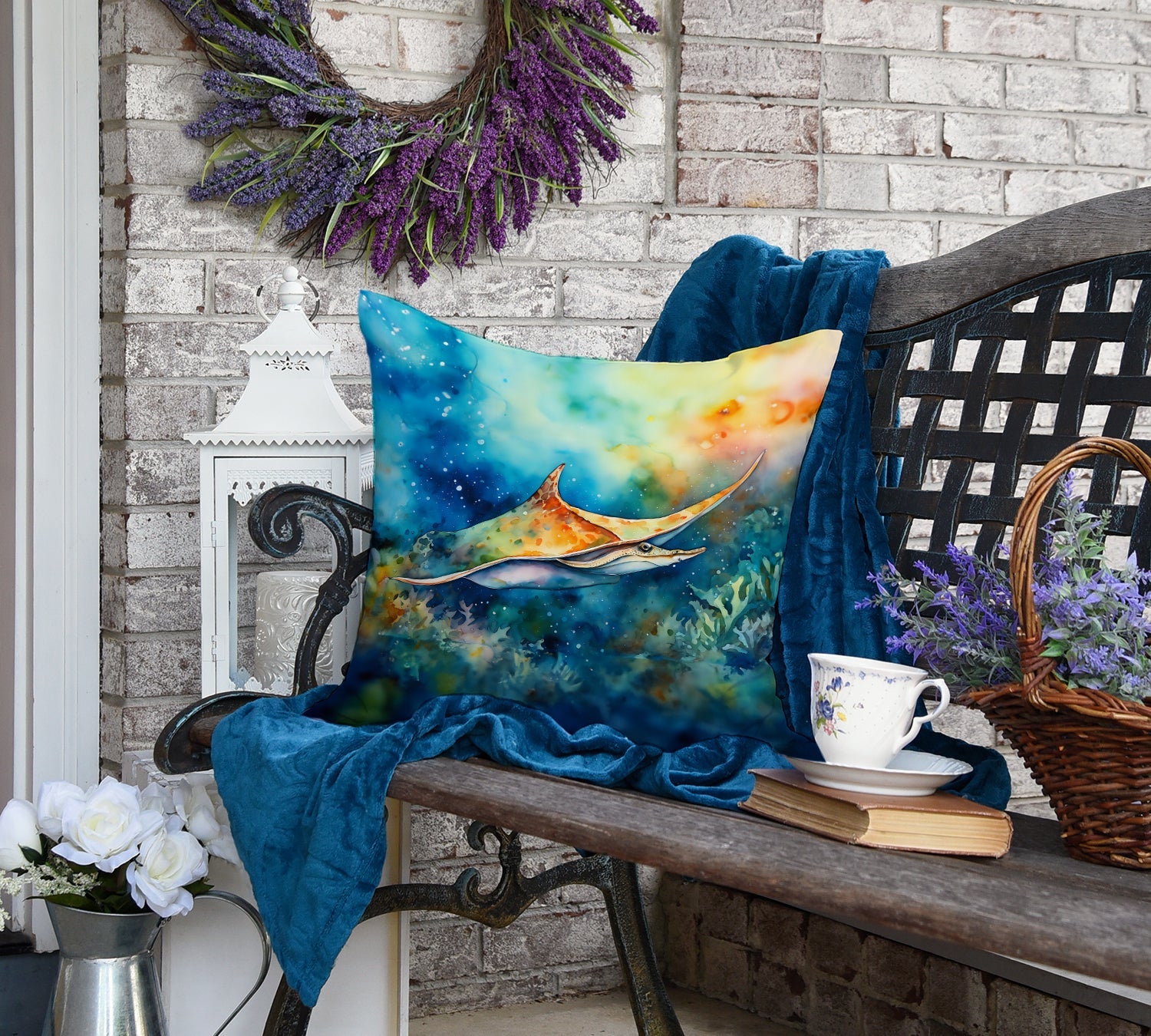 Sting Ray Decorative Throw Pillow 18x18 Indoor Outdoor Accent Cushion, Fabric Cover with Insert for Sofa, Bed, Porch & Living Room