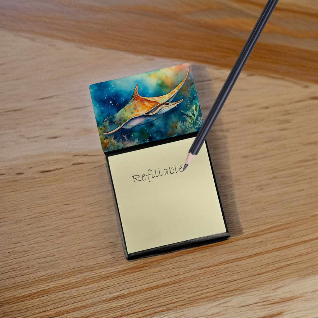 Sting Ray Watercolor Sticky Note Holder Refillable Dispenser Desk Accessory 3x3 Pad Gift