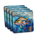 Striped Bass Foam Coasters Set of 4 Cup Coasters for Indoor Outdoor, Tabletop Protection, Anti Slip, Mouse pad Material