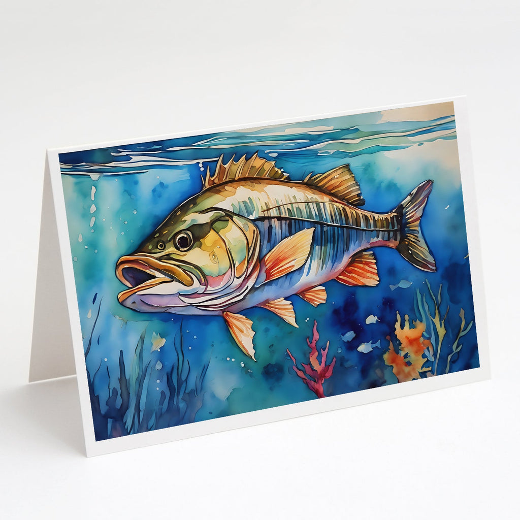 Striped Bass Greeting Cards Pack of 8 Blank Cards with Envelopes Whimsical A7 Size 5x7