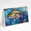 Striped Bass Greeting Cards Pack of 8 Blank Cards with Envelopes Whimsical A7 Size 5x7