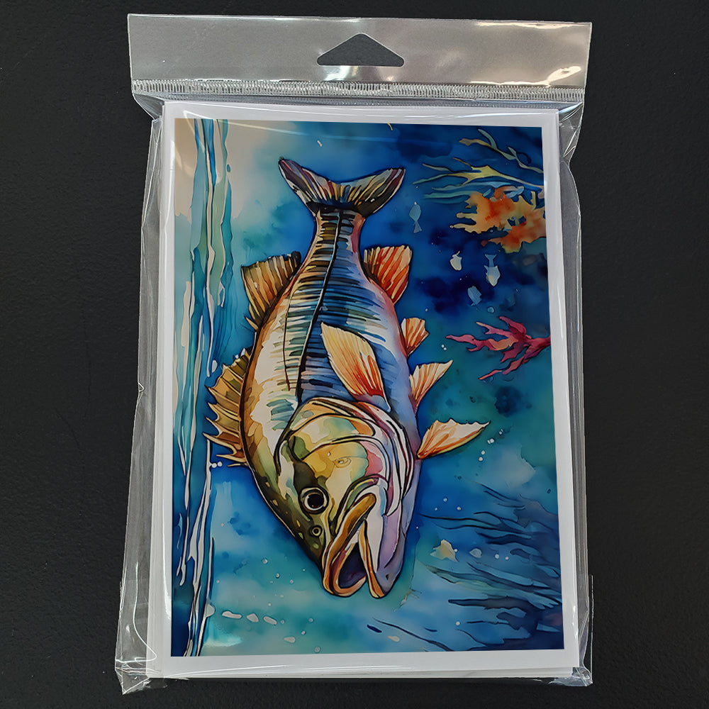 Striped Bass Greeting Cards Pack of 8 Blank Cards with Envelopes Whimsical A7 Size 5x7