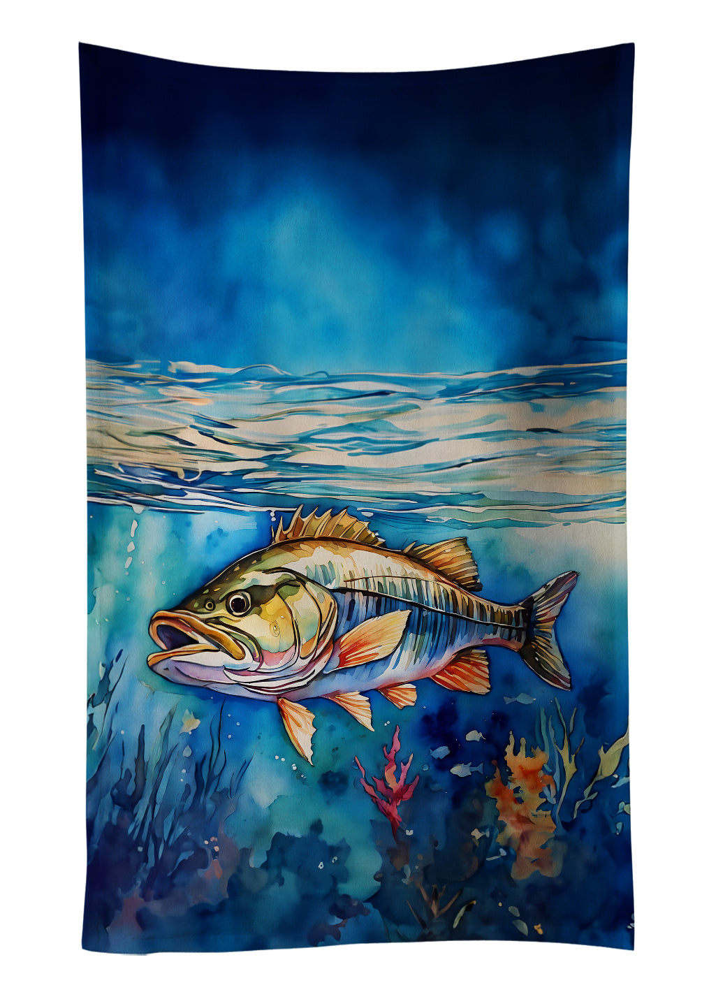 Striped Bass Kitchen Towel Velour Plush Front and Cotton Loop Back Machine Washable