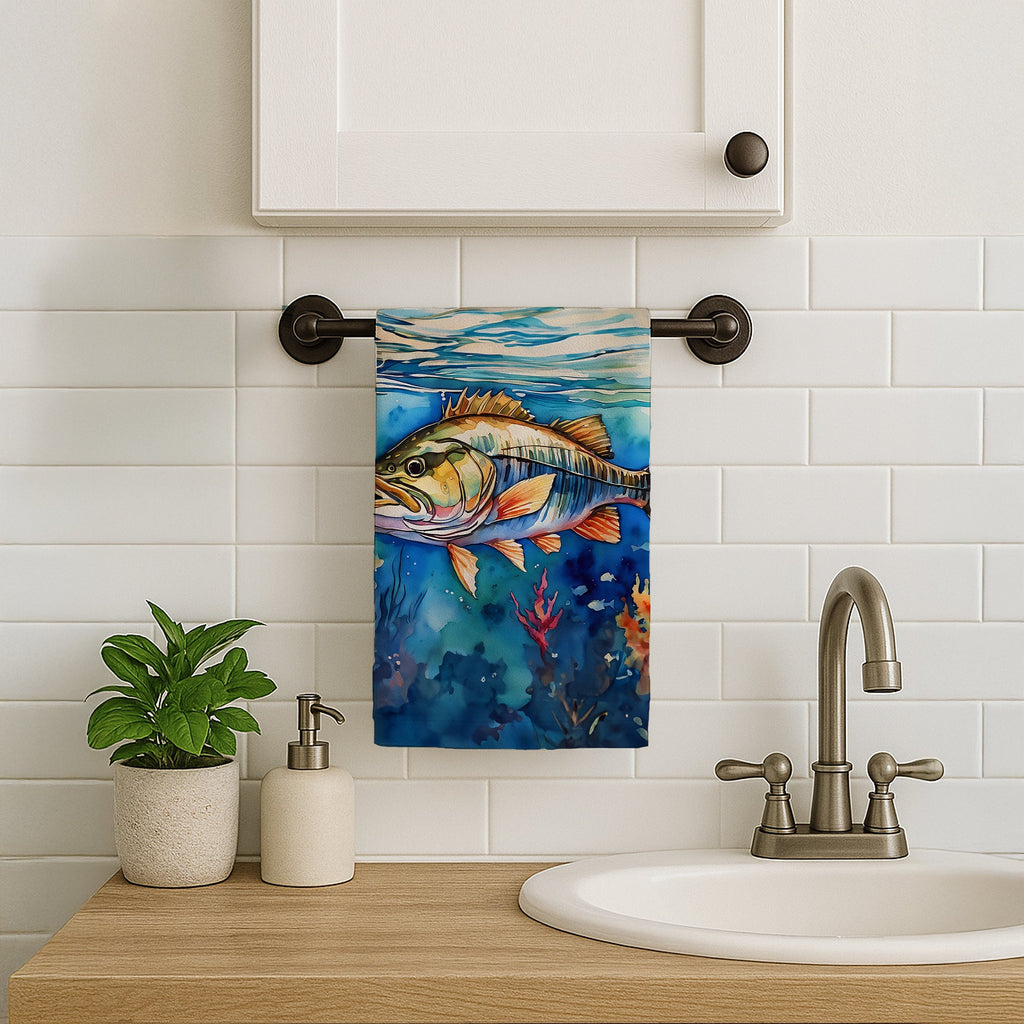 Striped Bass Kitchen Towel Velour Plush Front and Cotton Loop Back Machine Washable