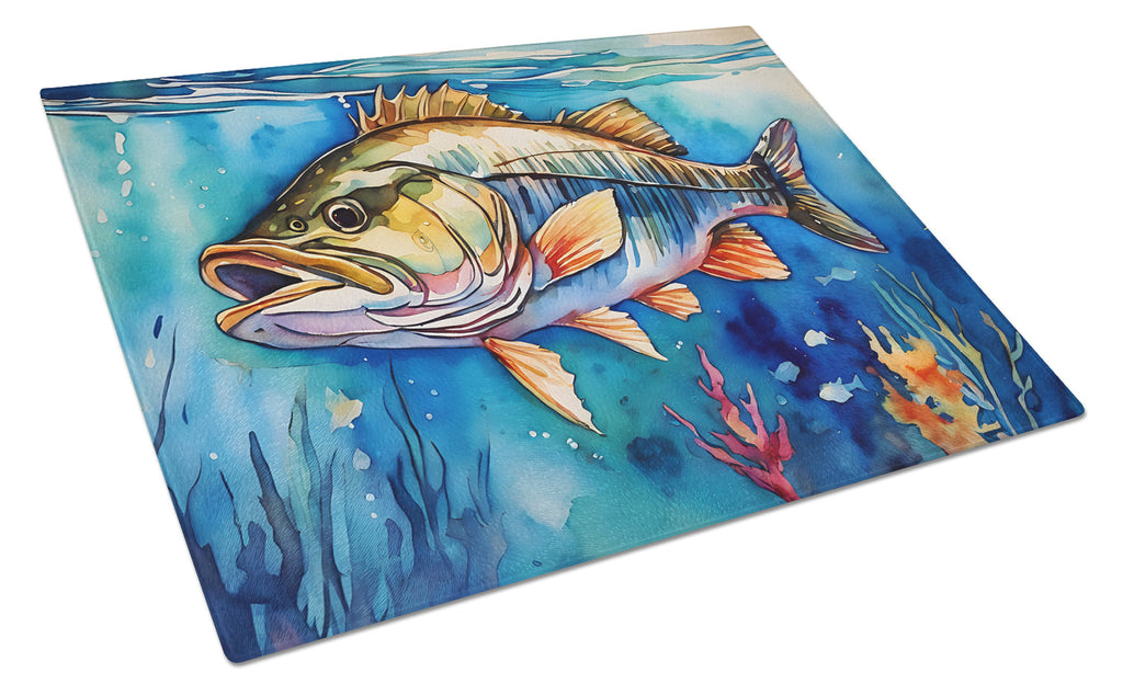 Striped Bass Cutting Board Tempered Glass Kitchen Cutting Surface, Heat Resistant Chopping, Non-Slip Feet, Food Prep & Serving