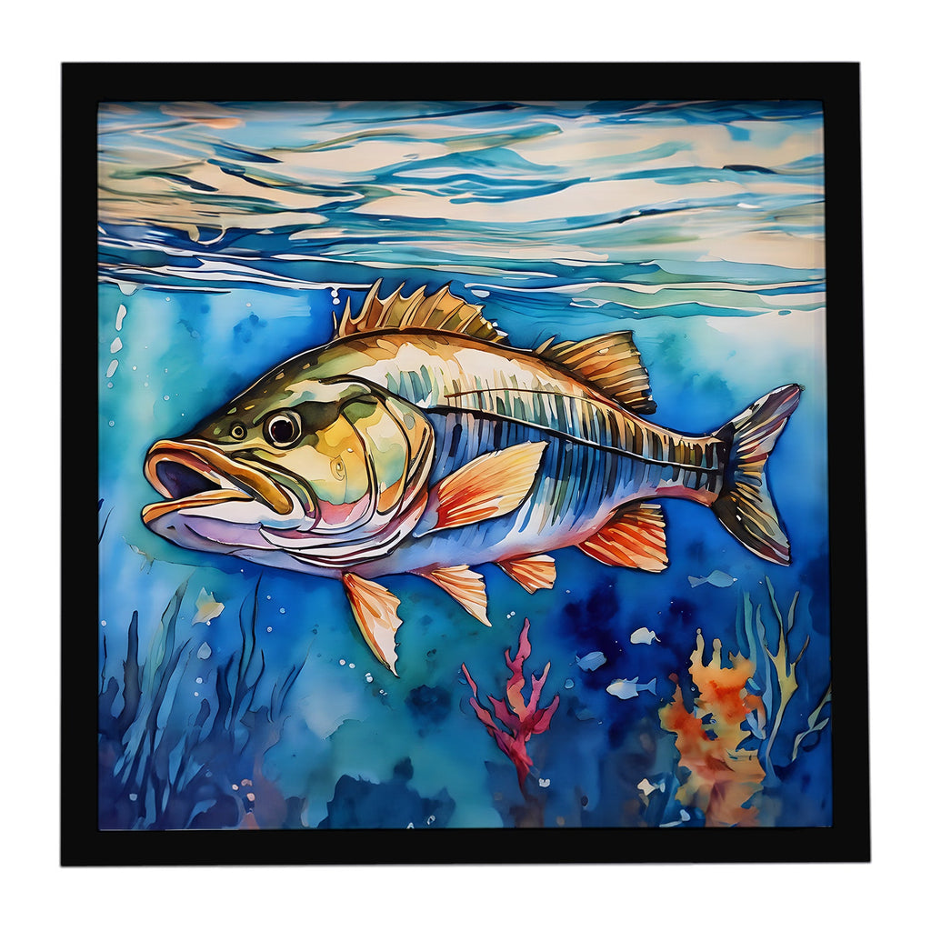Striped Bass Framed Metal Print Bathroom, Kitchen, Office, Home Decor Wall Art Ready to Hang, Square, 8X8