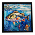 Striped Bass Framed Metal Print Bathroom, Kitchen, Office, Home Decor Wall Art Ready to Hang, Square, 8X8