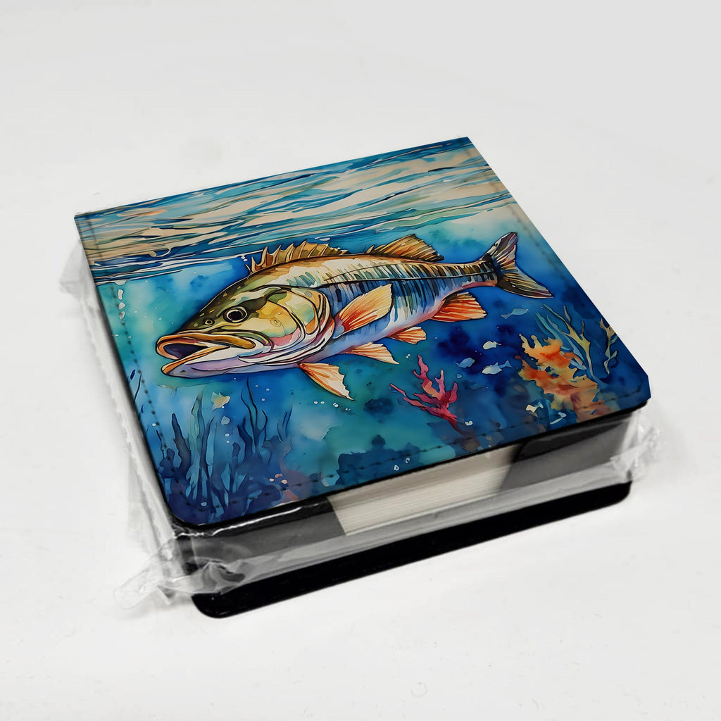 Striped Bass PU Leather Note Paper Holder with Artist-Designed Cover, Desk Accessory, Office Gift