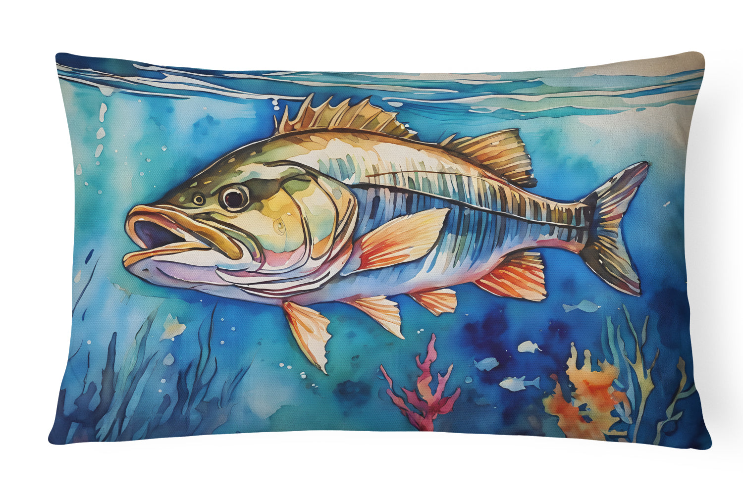 Striped Bass Decorative Throw Pillow 12x16 Indoor Outdoor Accent Cushion, Fabric Cover with Insert for Sofa, Bed, Porch & Living Room
