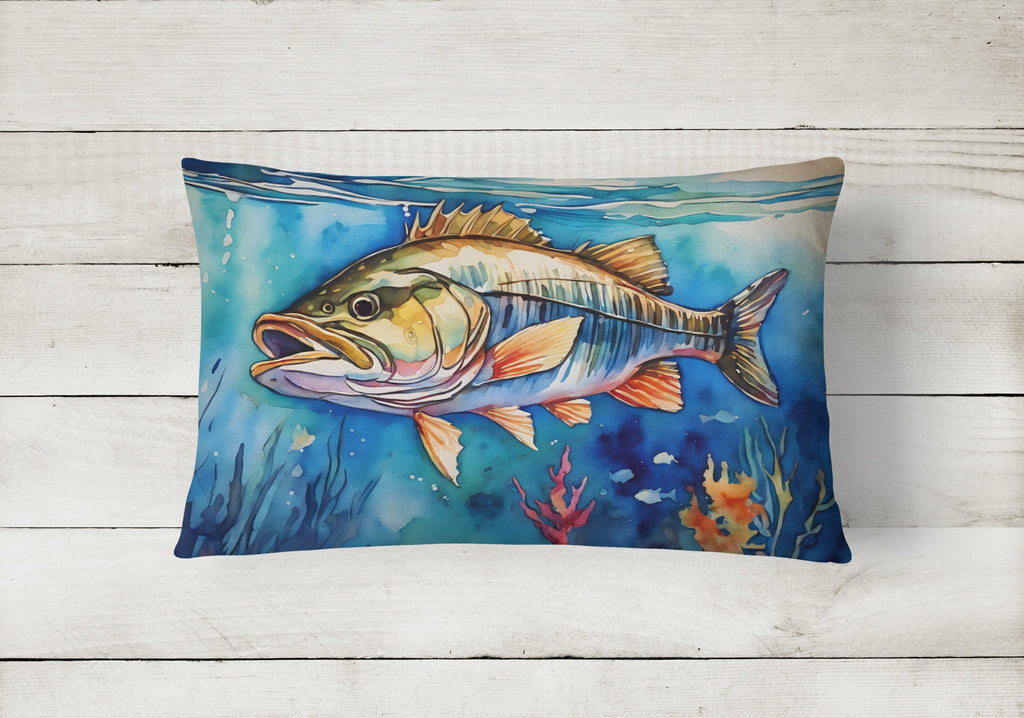Striped Bass Decorative Throw Pillow 12x16 Indoor Outdoor Accent Cushion, Fabric Cover with Insert for Sofa, Bed, Porch & Living Room