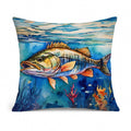 Striped Bass Decorative Throw Pillow 14x14 Indoor Outdoor Accent Cushion, Fabric Cover with Insert for Sofa, Bed, Porch & Living Room