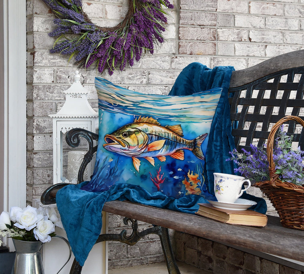 Striped Bass Decorative Throw Pillow 18x18 Indoor Outdoor Accent Cushion, Fabric Cover with Insert for Sofa, Bed, Porch & Living Room