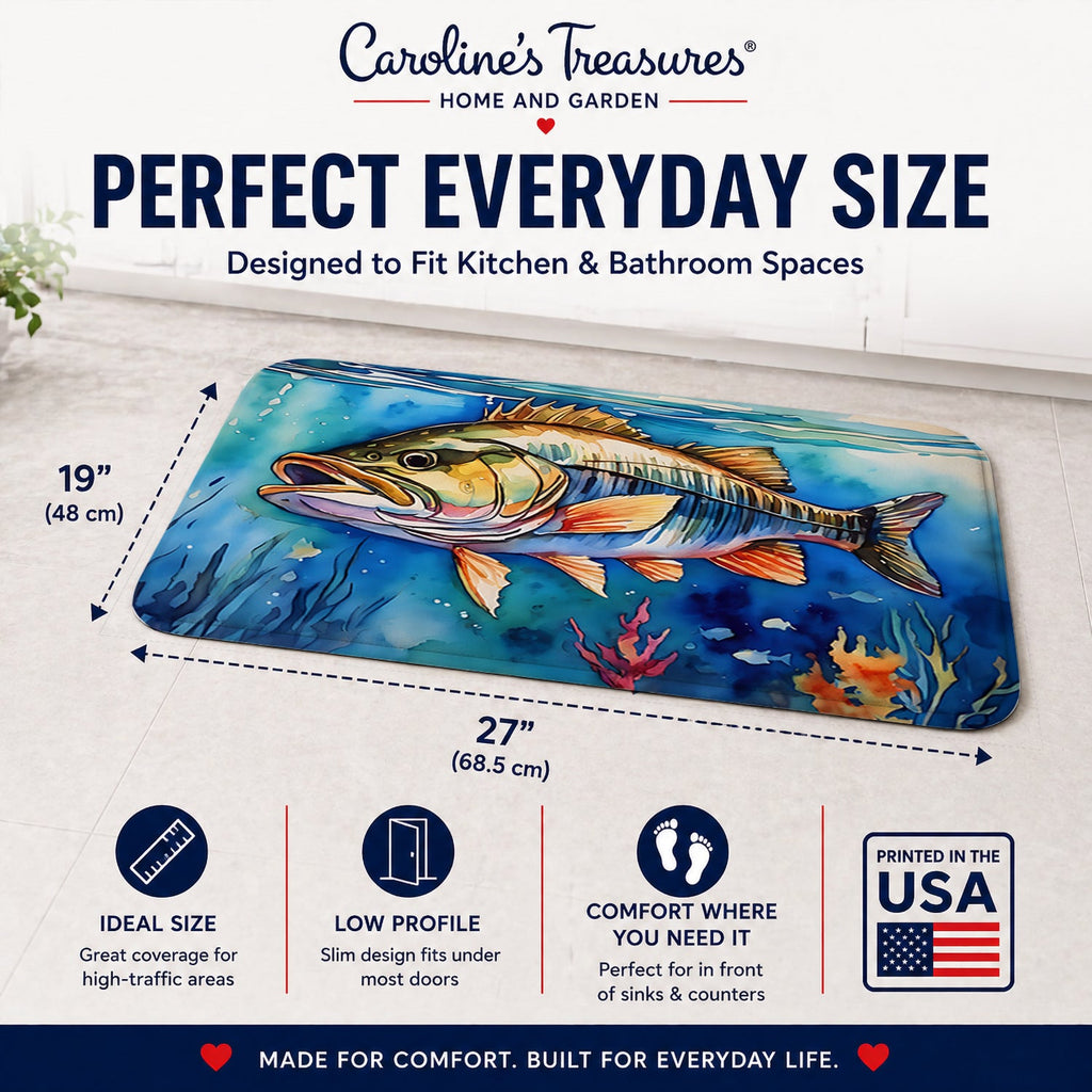 Striped Bass Memory Foam Kitchen Mat Machine Washable Anti-Fatigue Cushion Comfort Bath or Kitchen Rug
