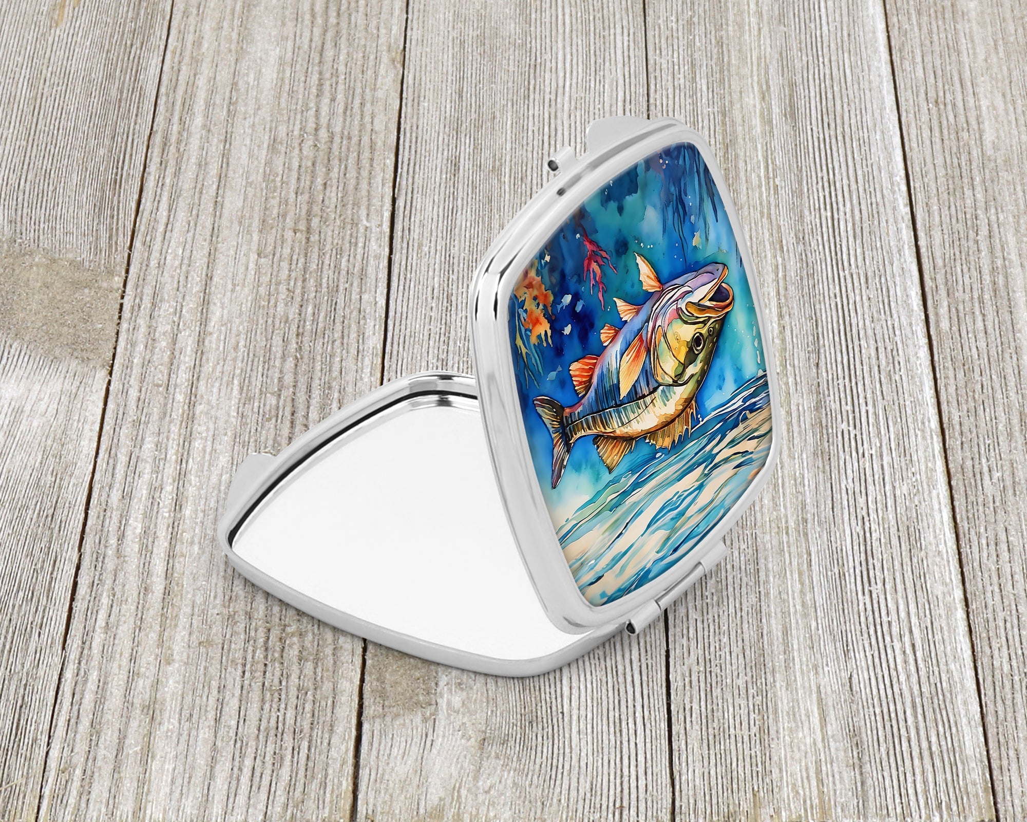 Striped Bass Compact Mirror Decorative Travel Makeup Mirror for Women Girls Gifts Pocket Makeup Mirror Folding Handheld