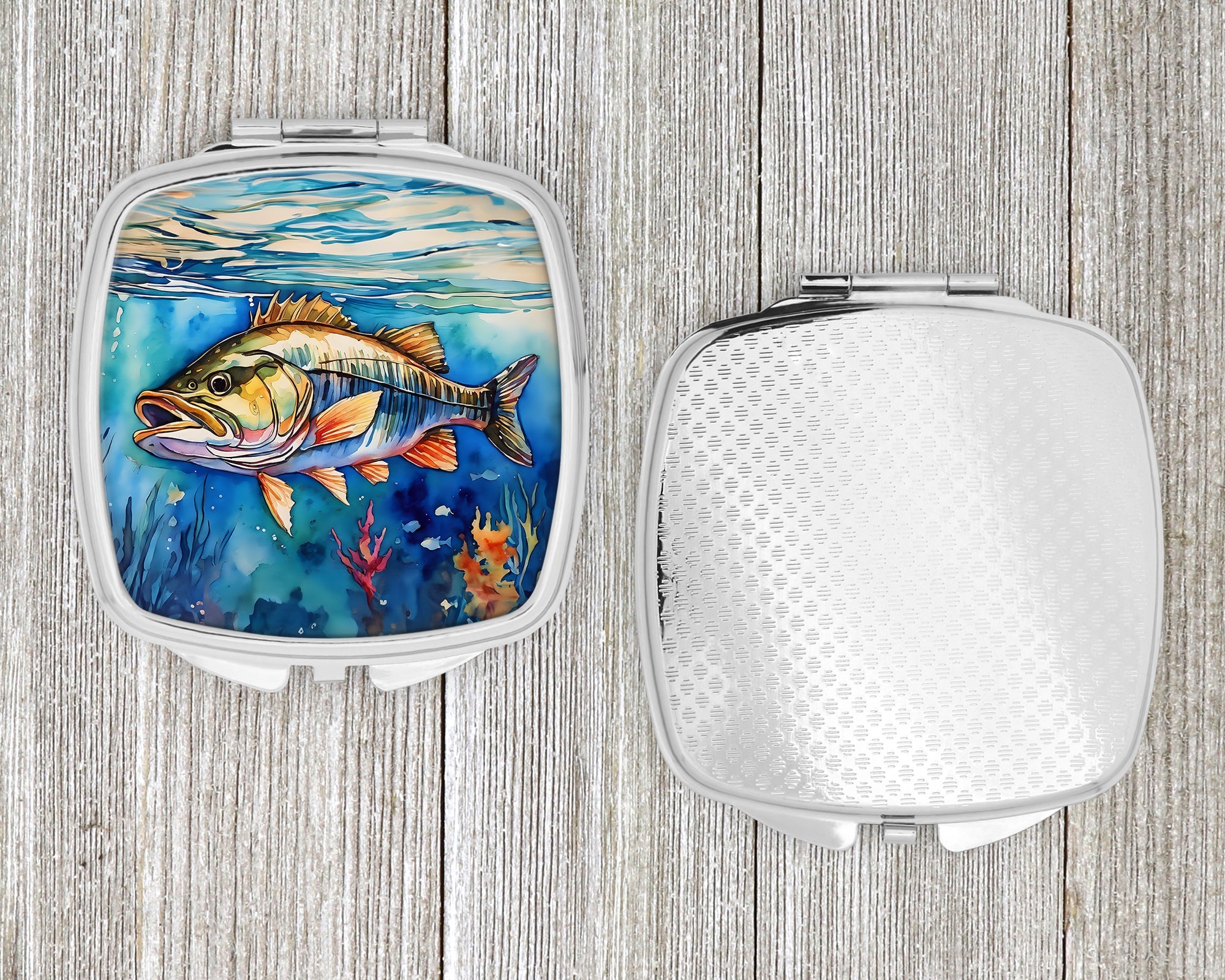 Striped Bass Compact Mirror Decorative Travel Makeup Mirror for Women Girls Gifts Pocket Makeup Mirror Folding Handheld