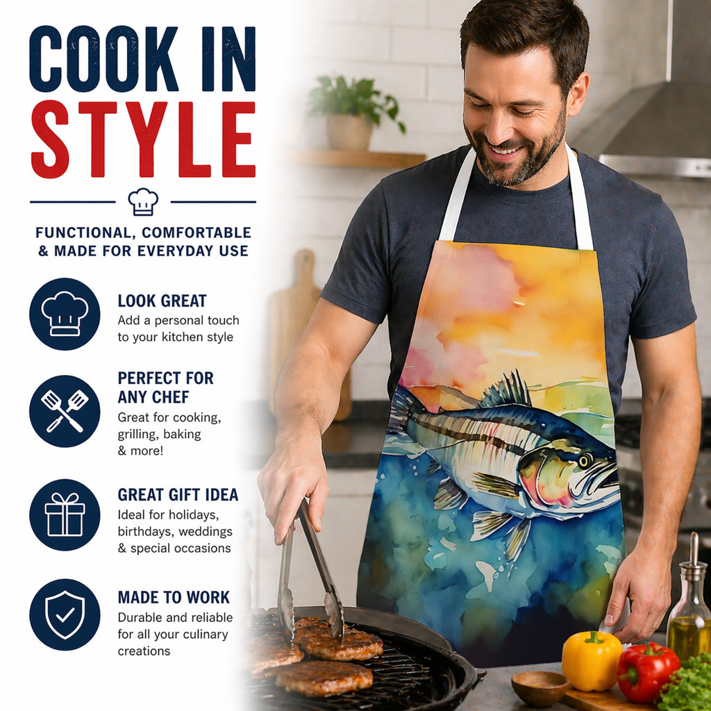 Striped Bass Apron Cooking Kitchen Server Baking Crafts Gardening for Adult Women Men, Unisex, Large, Multicolor
