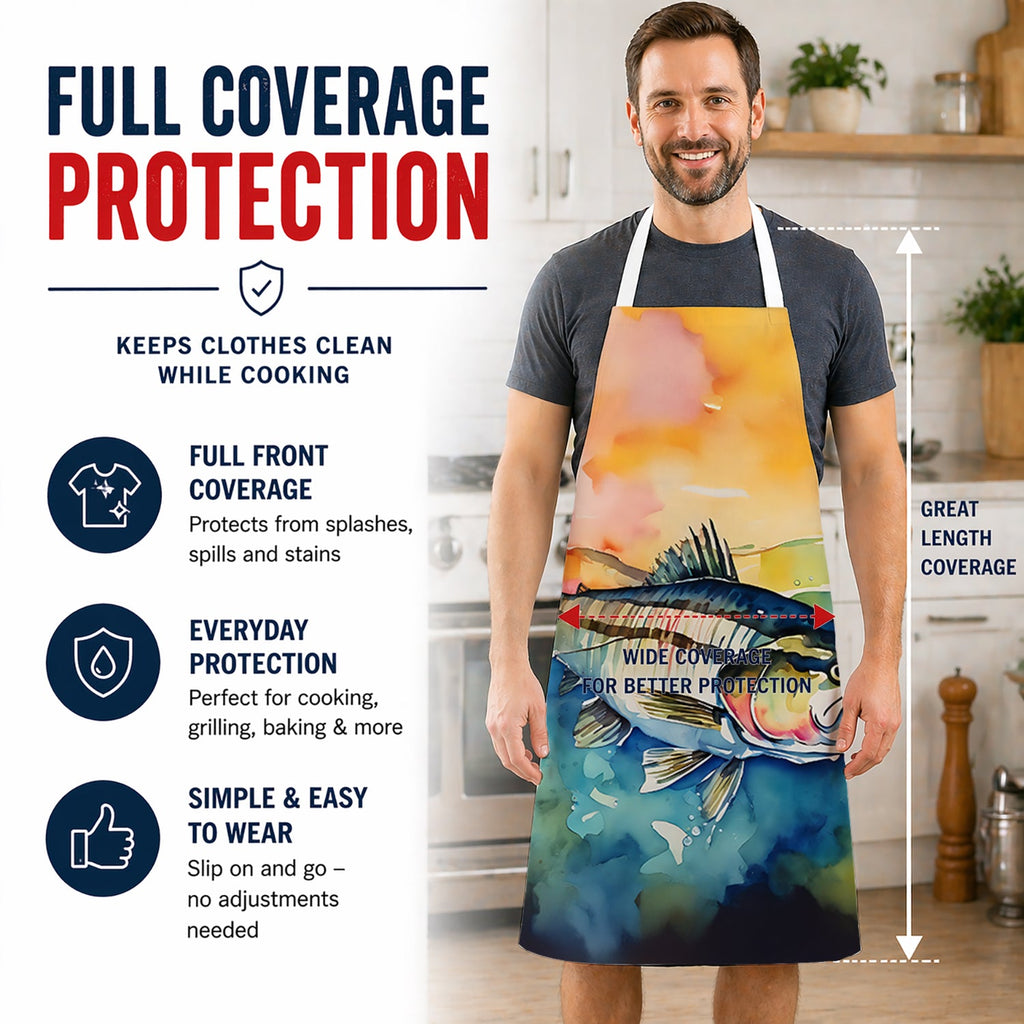 Striped Bass Apron Cooking Kitchen Server Baking Crafts Gardening for Adult Women Men, Unisex, Large, Multicolor