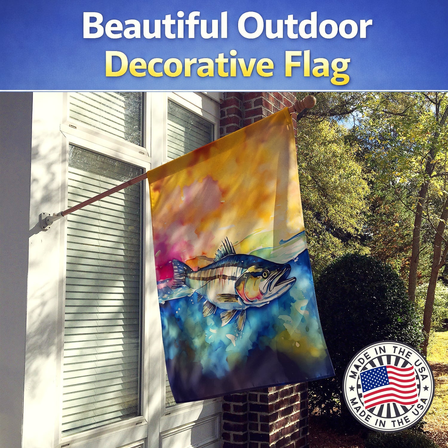 Striped Bass House Flag 28x40 Porch Sleeve Pole Decorative Outside Yard Banner Artwork Wall Hanging, Polyester