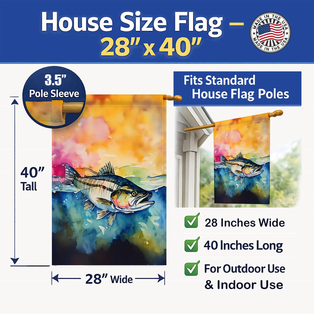 Striped Bass House Flag 28x40 Porch Sleeve Pole Decorative Outside Yard Banner Artwork Wall Hanging, Polyester