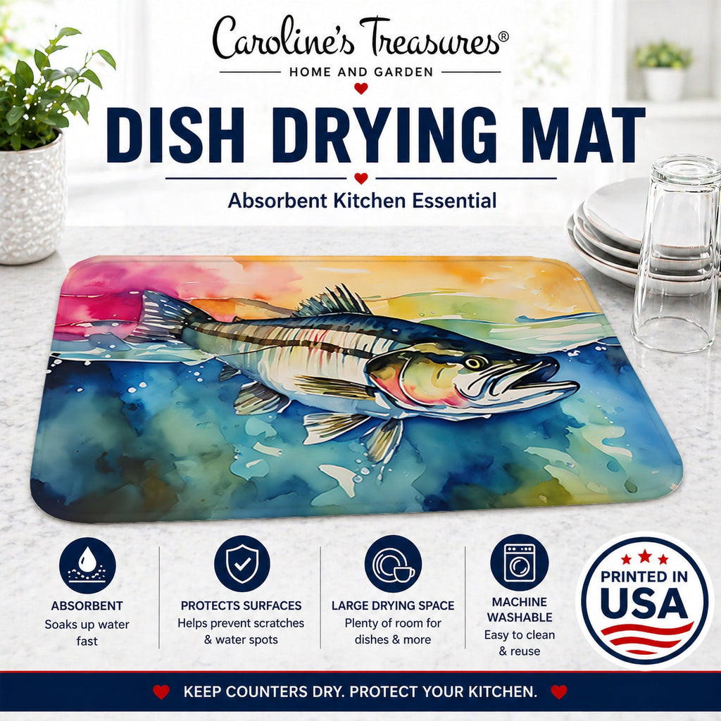 Striped Bass Dish Drying Mat Absorbent Dish Drying Mat Pad for Kitchen Counter Dish Drainer Mat for Countertop, 14 x 21", Multicolor