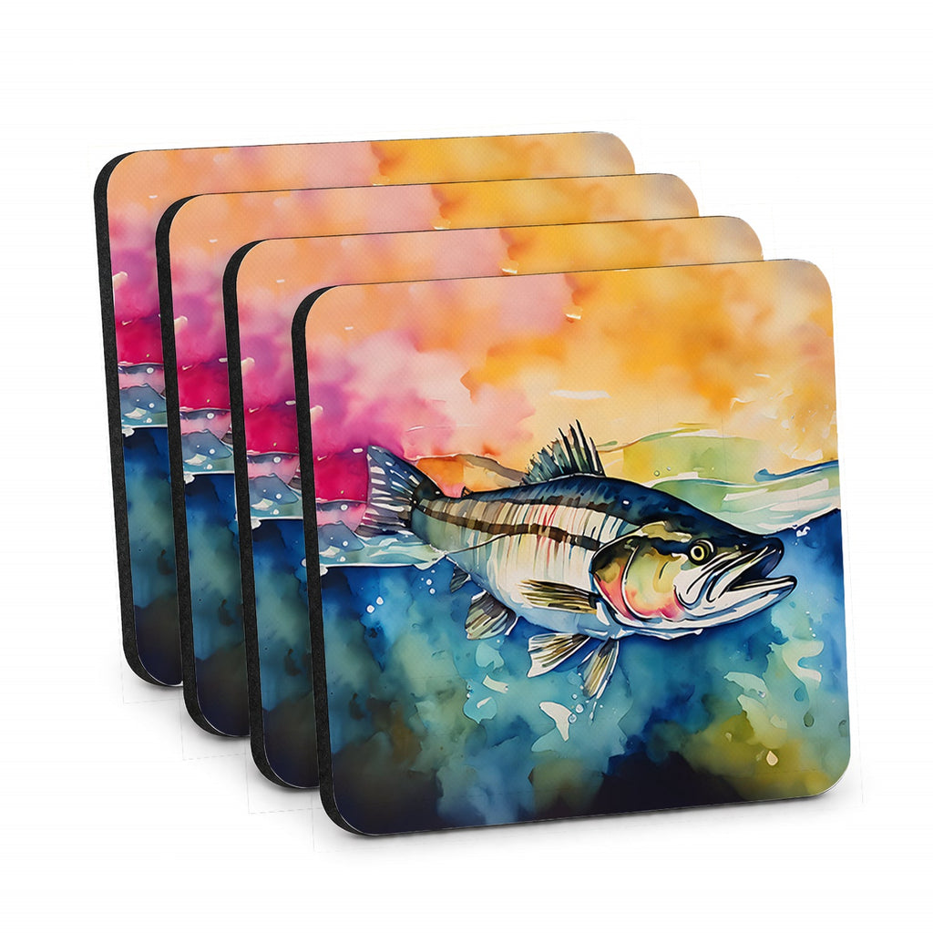 Striped Bass Foam Coasters Set of 4 Cup Coasters for Indoor Outdoor, Tabletop Protection, Anti Slip, Mouse pad Material