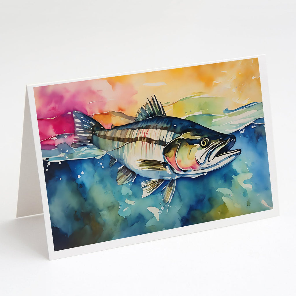 Striped Bass Greeting Cards Pack of 8 Blank Cards with Envelopes Whimsical A7 Size 5x7