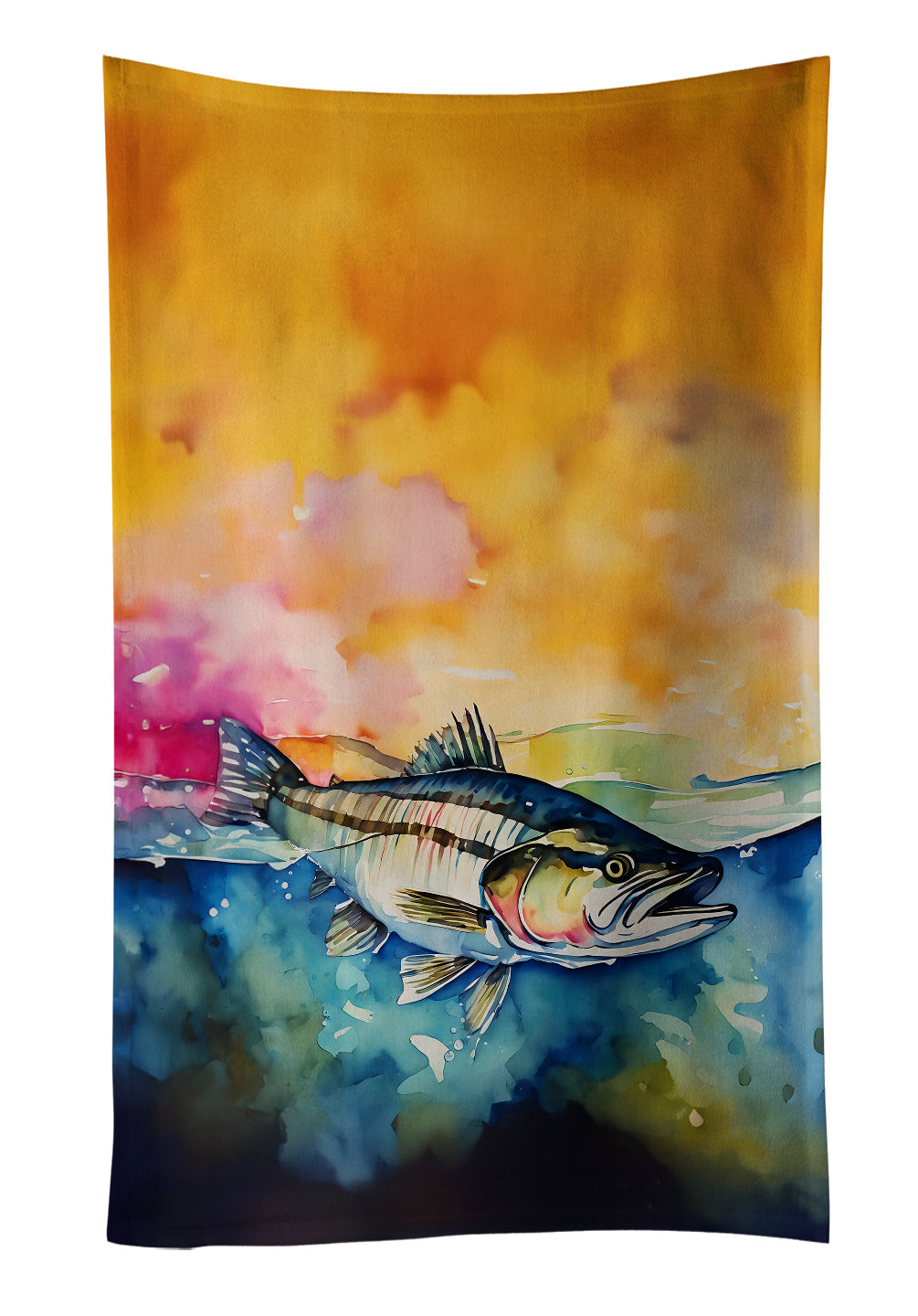 Striped Bass Kitchen Towel Velour Plush Front and Cotton Loop Back Machine Washable