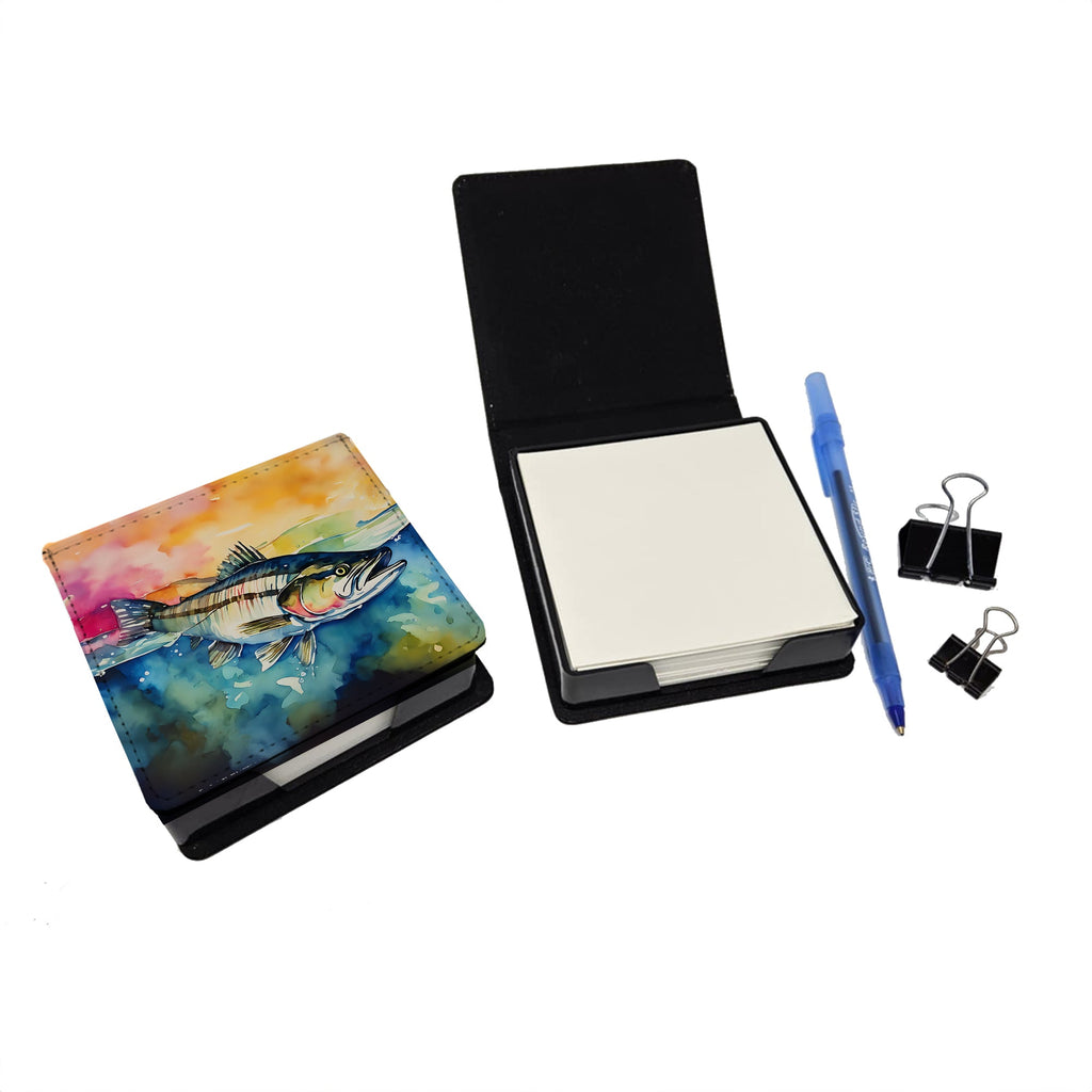 Striped Bass PU Leather Note Paper Holder with Artist-Designed Cover, Desk Accessory, Office Gift