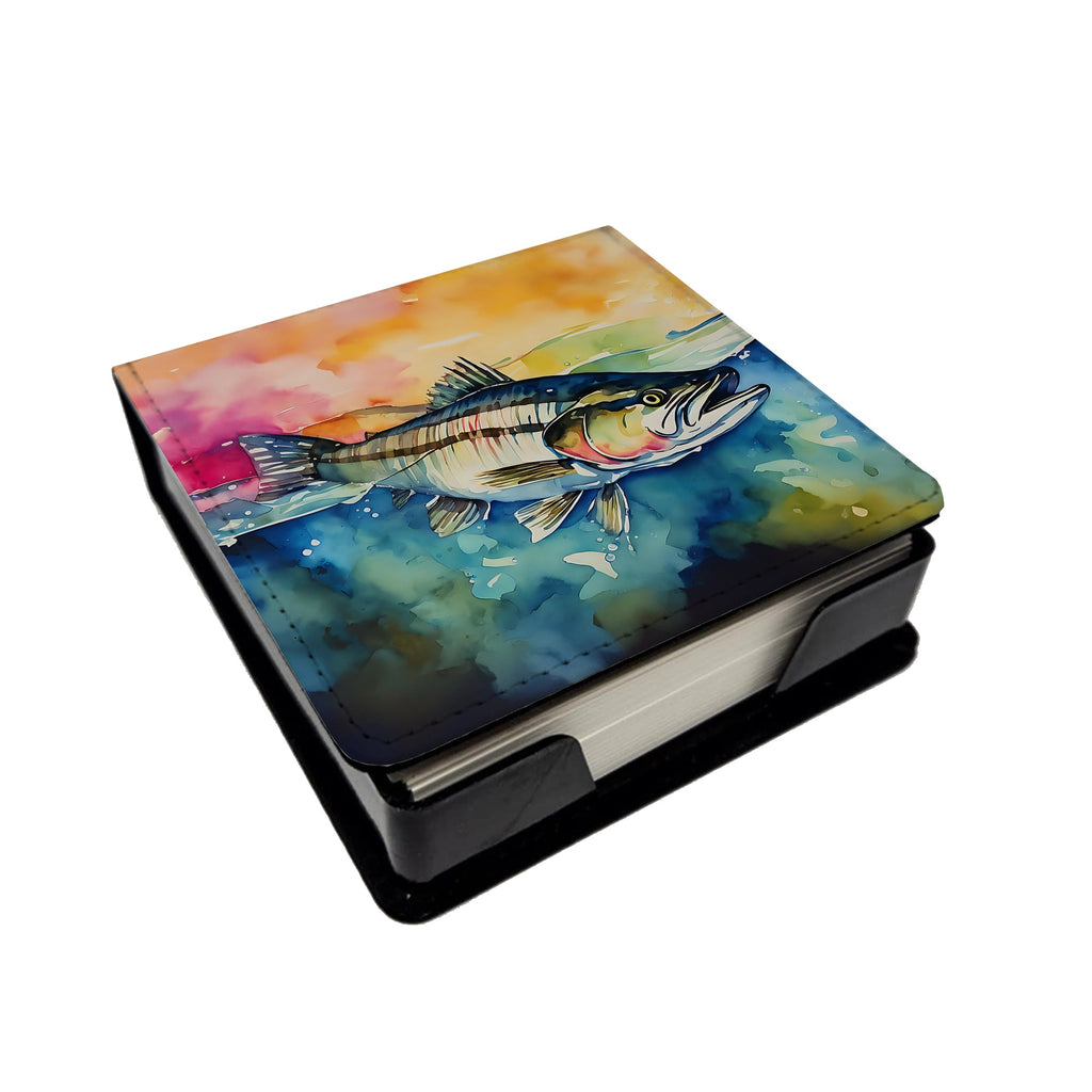 Striped Bass PU Leather Note Paper Holder with Artist-Designed Cover, Desk Accessory, Office Gift