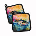 Striped Bass Pot Holder Set of 2 Heat Resistant Quilted Hot Pads 7.5 x 7.5 Inch, Insulated Kitchen Trivets for Cooking & Baking