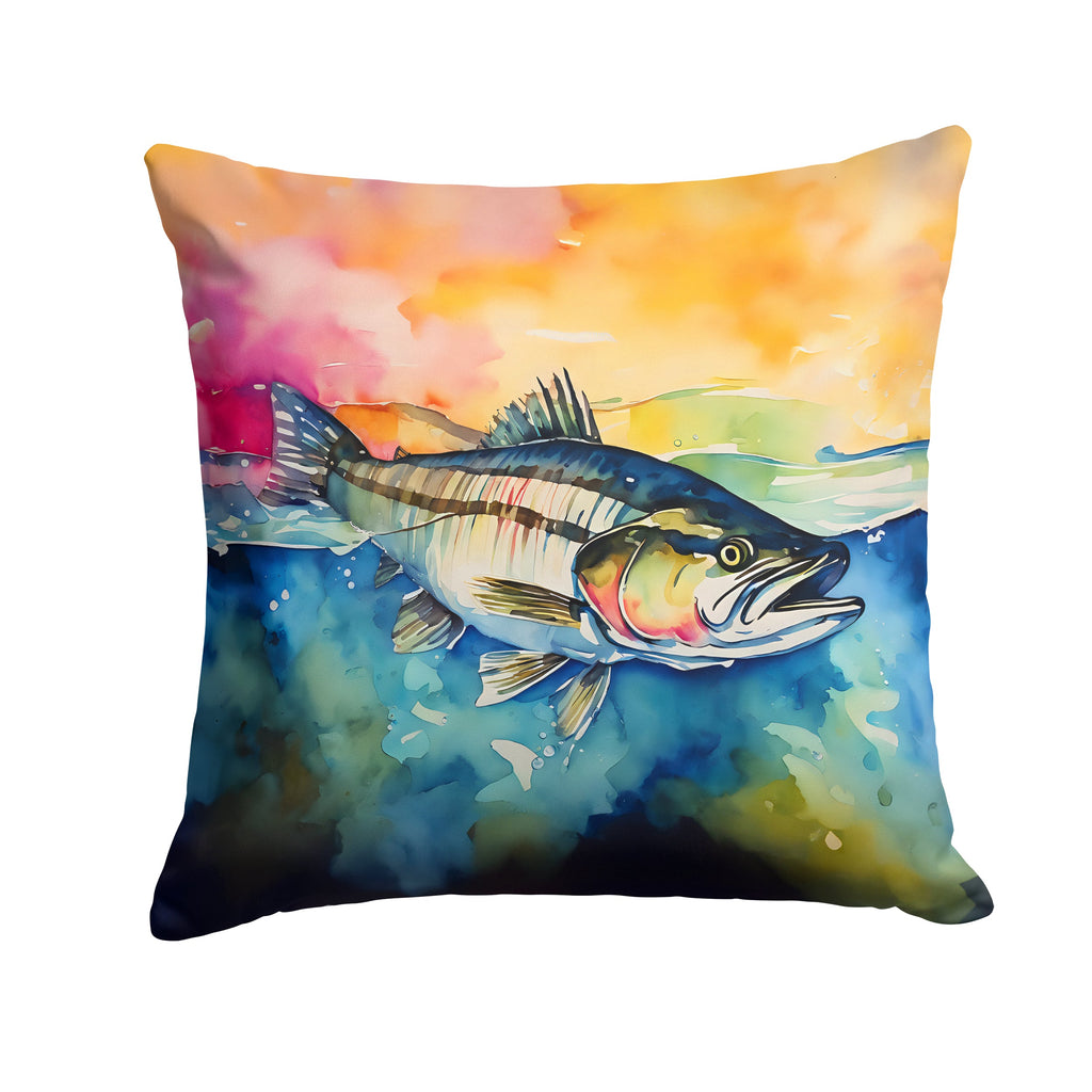 Striped Bass Decorative Throw Pillow 18x18 Indoor Outdoor Accent Cushion, Fabric Cover with Insert for Sofa, Bed, Porch & Living Room