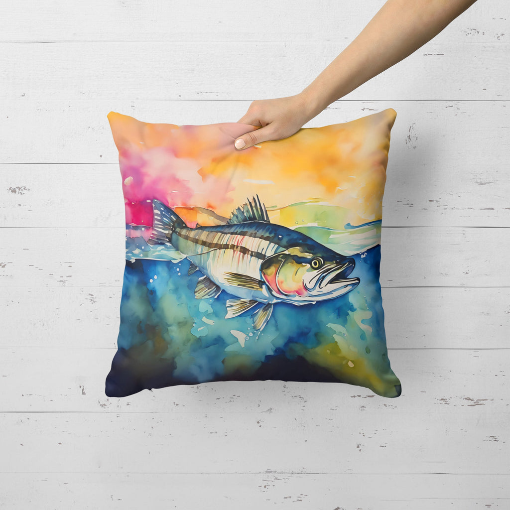 Striped Bass Decorative Throw Pillow 18x18 Indoor Outdoor Accent Cushion, Fabric Cover with Insert for Sofa, Bed, Porch & Living Room