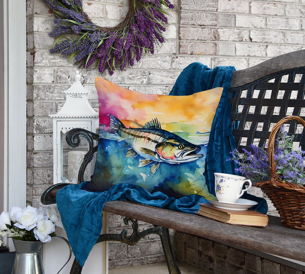 Striped Bass Decorative Throw Pillow 18x18 Indoor Outdoor Accent Cushion, Fabric Cover with Insert for Sofa, Bed, Porch & Living Room