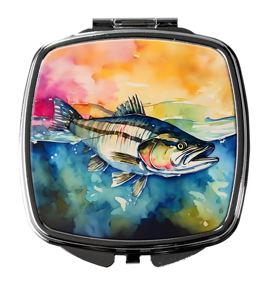Striped Bass Compact Mirror Decorative Travel Makeup Mirror for Women Girls Gifts Pocket Makeup Mirror Folding Handheld