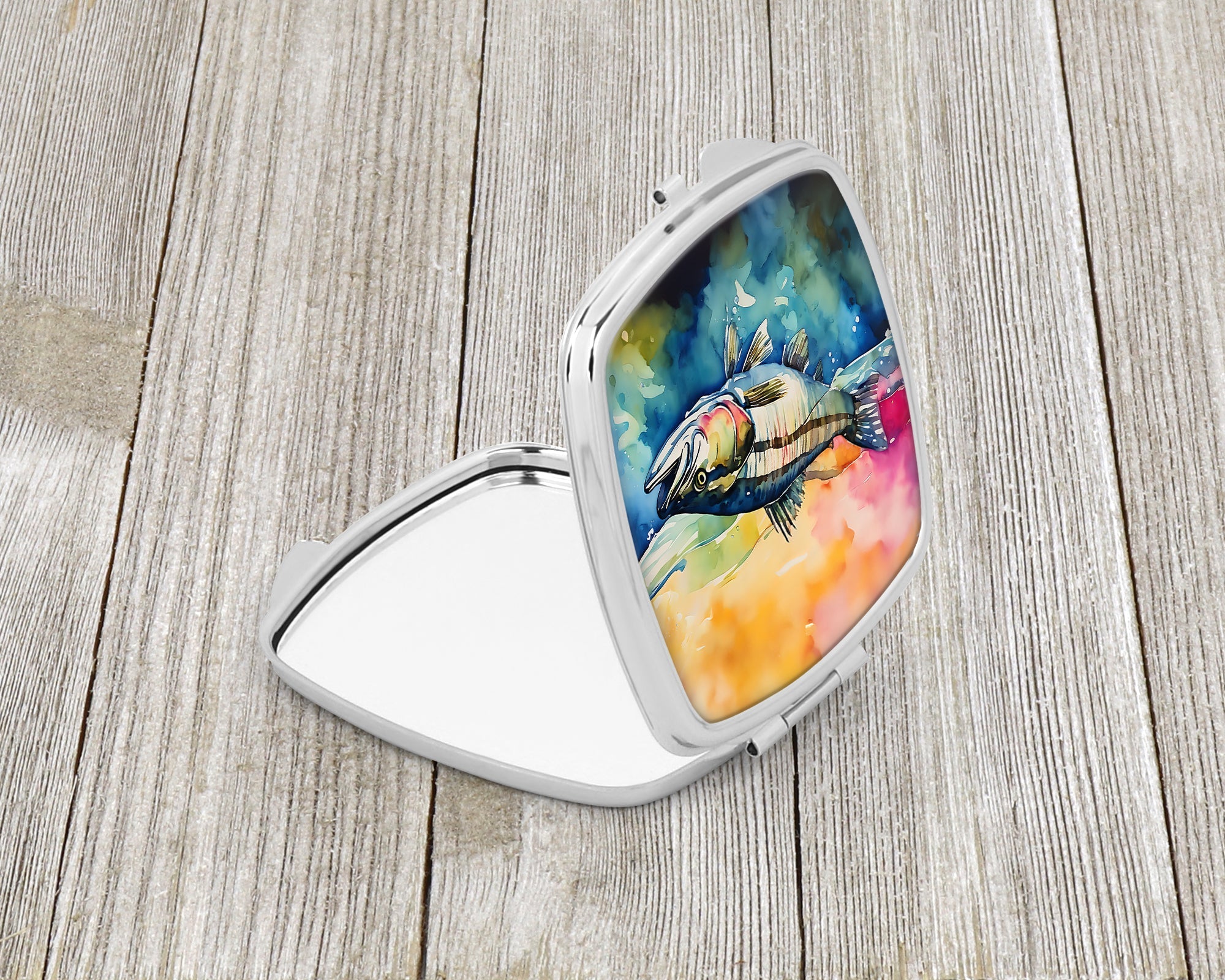 Striped Bass Compact Mirror Decorative Travel Makeup Mirror for Women Girls Gifts Pocket Makeup Mirror Folding Handheld