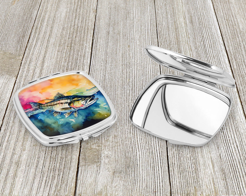Striped Bass Compact Mirror Decorative Travel Makeup Mirror for Women Girls Gifts Pocket Makeup Mirror Folding Handheld