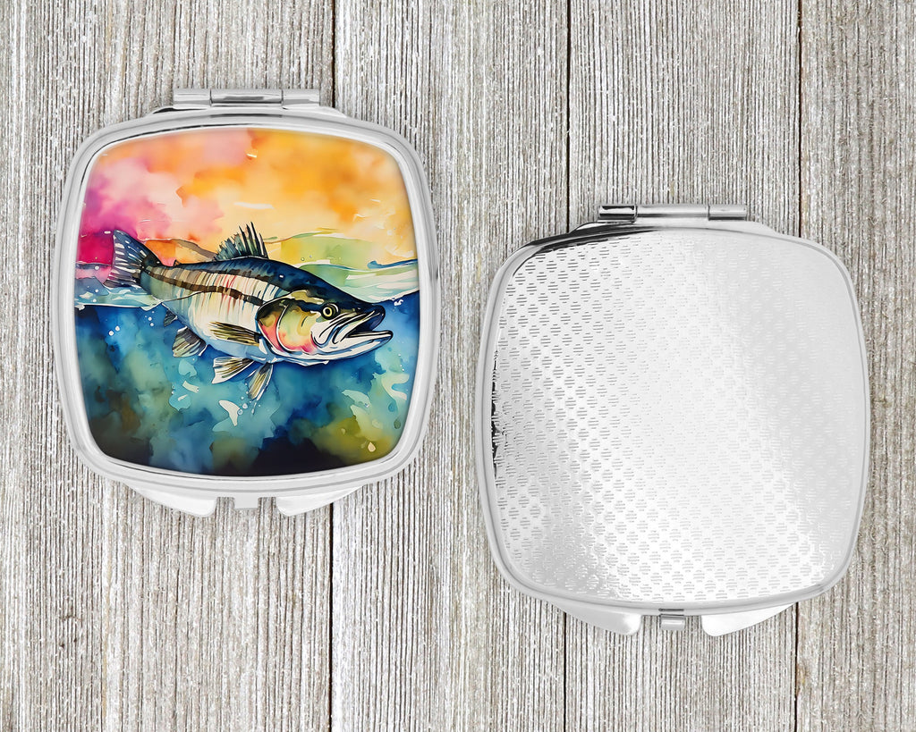Striped Bass Compact Mirror Decorative Travel Makeup Mirror for Women Girls Gifts Pocket Makeup Mirror Folding Handheld