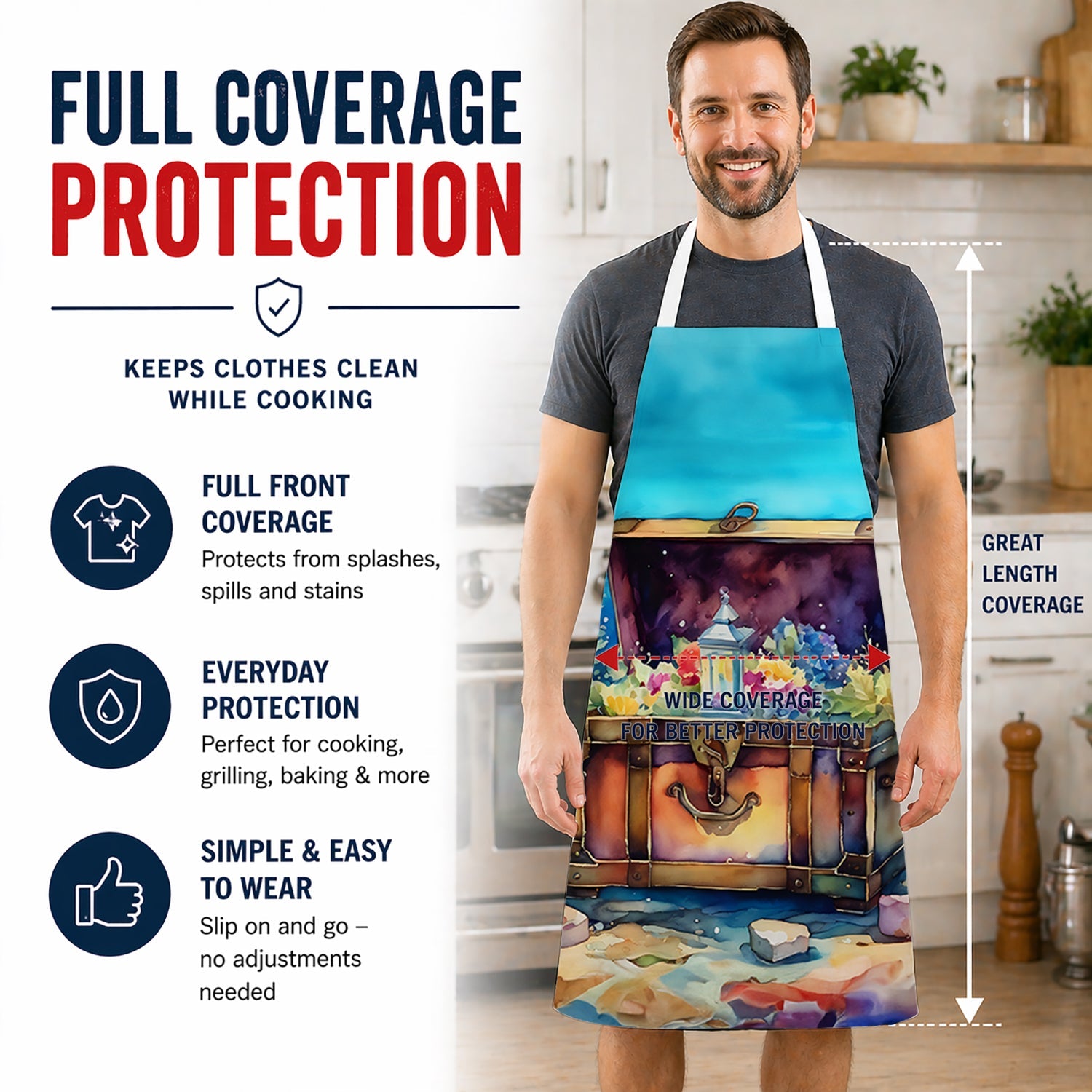 Treasure Chest Apron Cooking Kitchen Server Baking Crafts Gardening for Adult Women Men, Unisex, Large, Multicolor