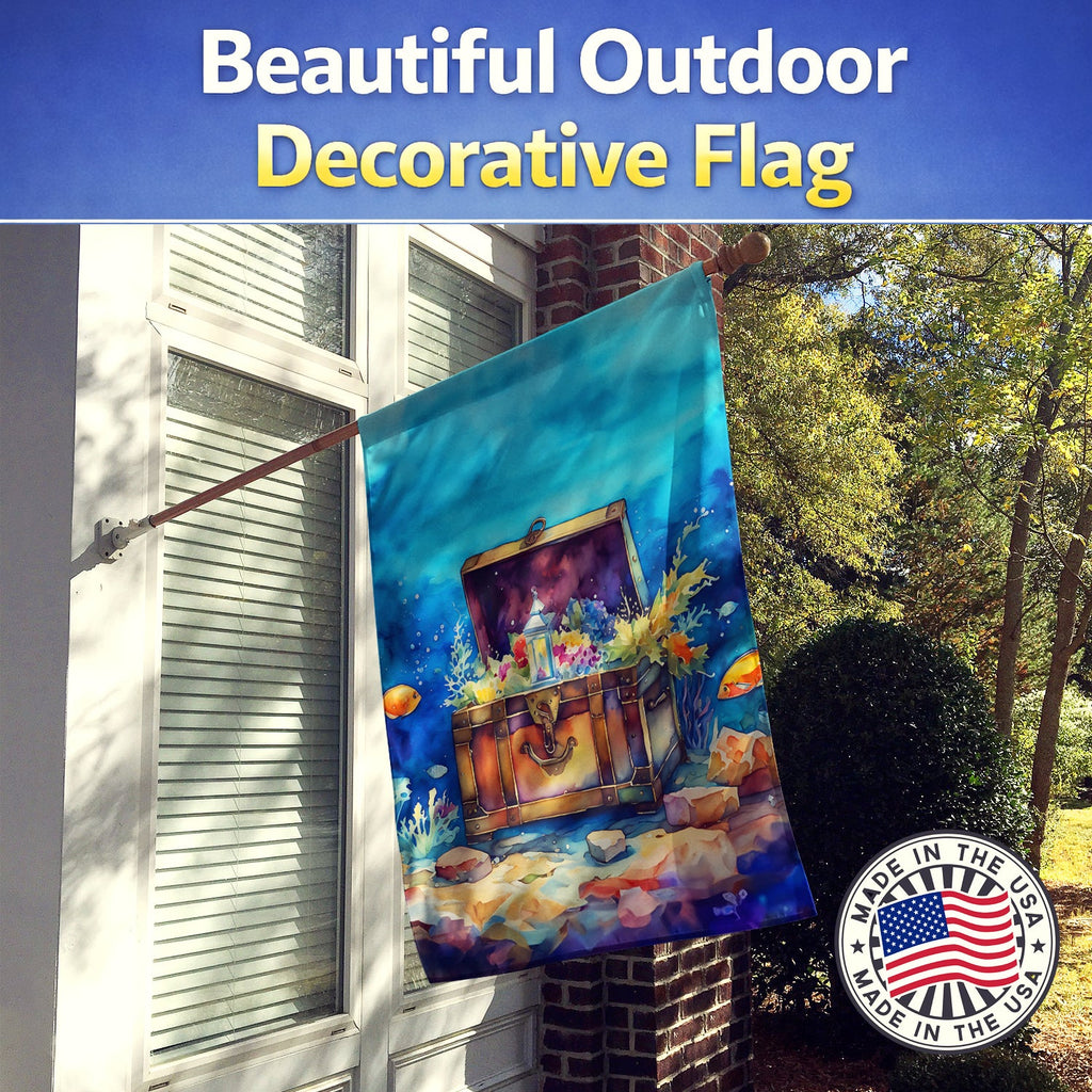 Treasure Chest House Flag 28x40 Porch Sleeve Pole Decorative Outside Yard Banner Artwork Wall Hanging, Polyester