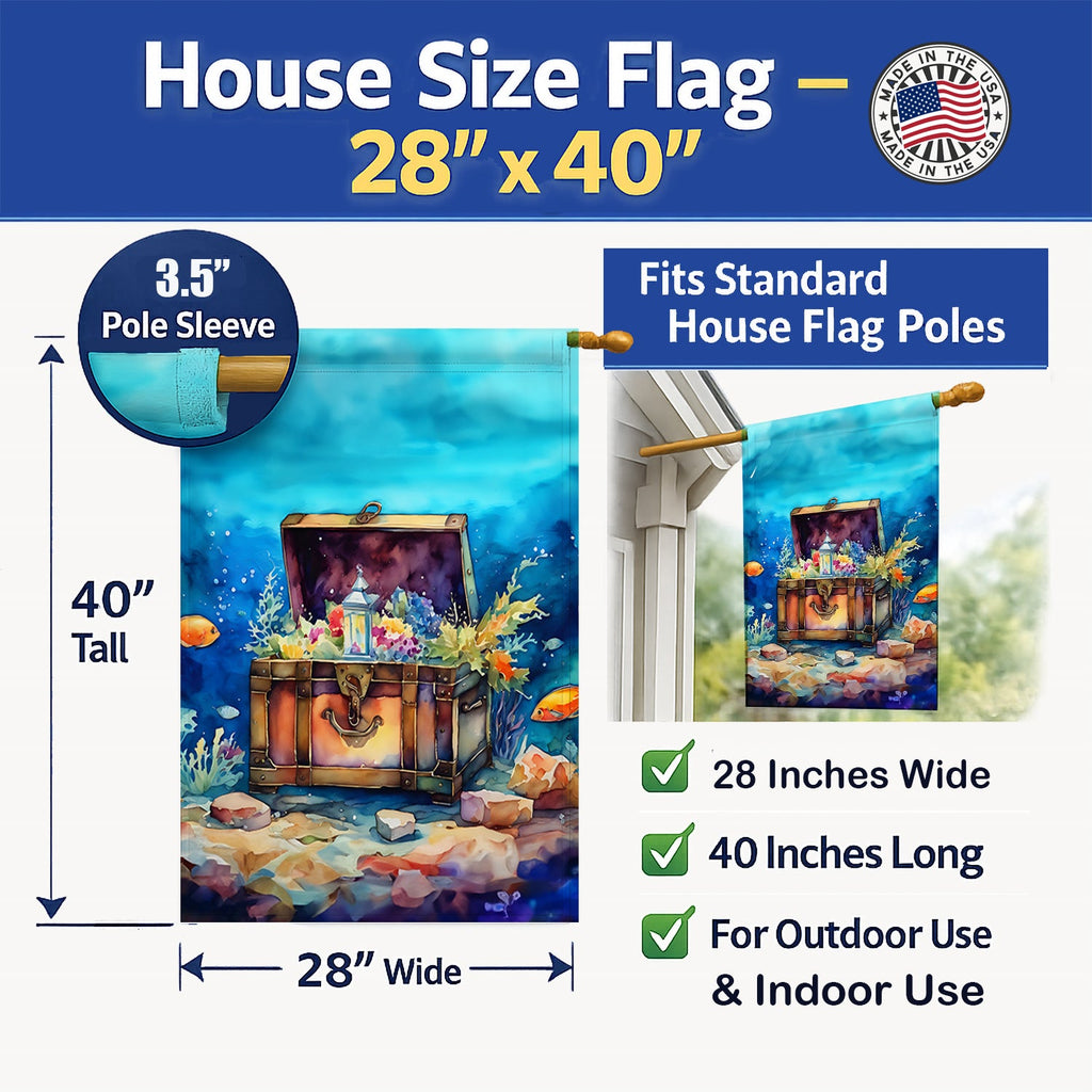 Treasure Chest House Flag 28x40 Porch Sleeve Pole Decorative Outside Yard Banner Artwork Wall Hanging, Polyester