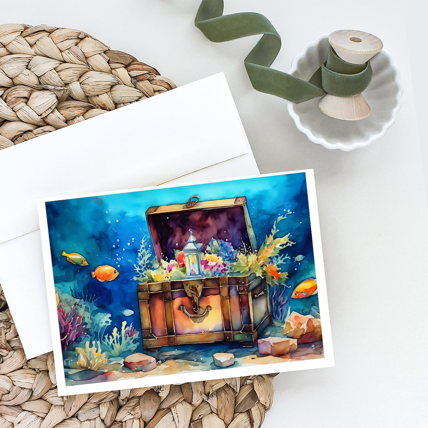 Treasure Chest Greeting Cards Pack of 8 Blank Cards with Envelopes Whimsical A7 Size 5x7