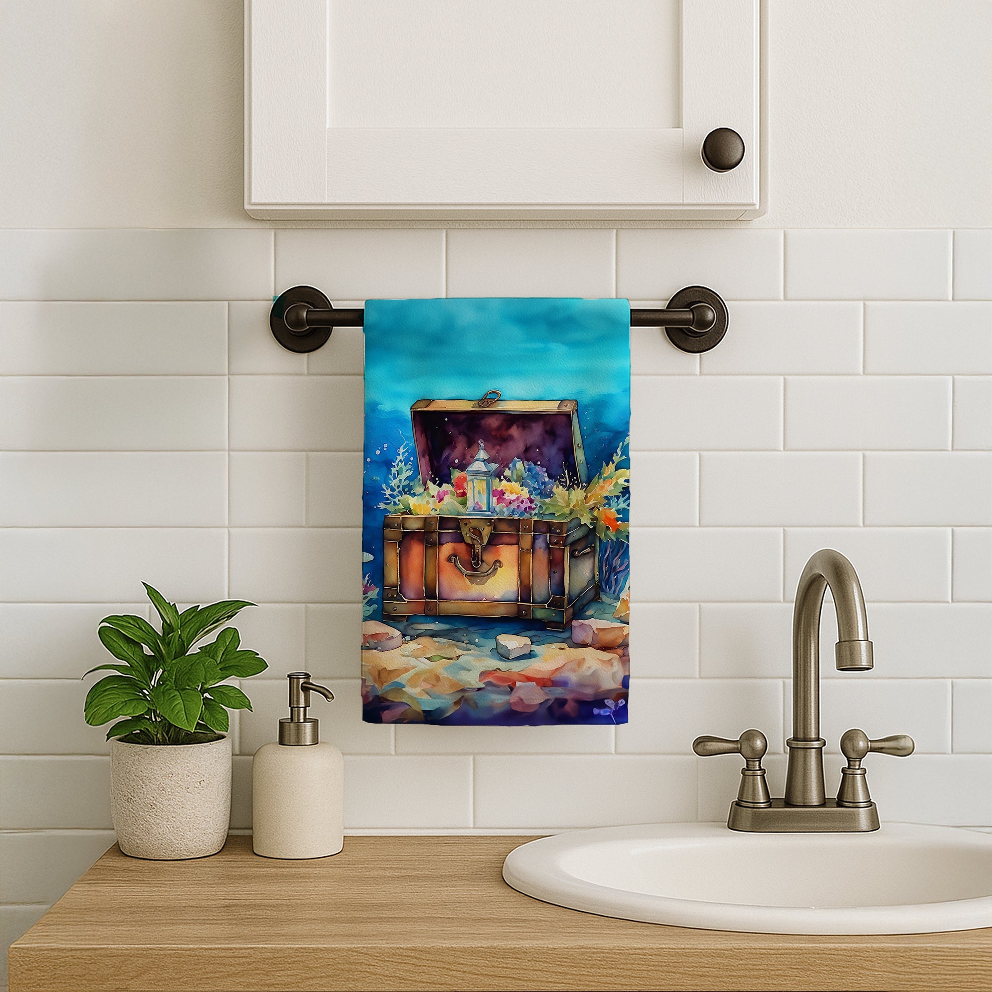 Treasure Chest Kitchen Towel Velour Plush Front and Cotton Loop Back Machine Washable