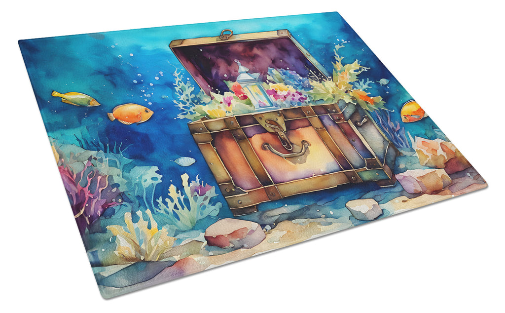 Treasure Chest Cutting Board Tempered Glass Kitchen Cutting Surface, Heat Resistant Chopping, Non-Slip Feet, Food Prep & Serving