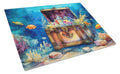 Treasure Chest Cutting Board Tempered Glass Kitchen Cutting Surface, Heat Resistant Chopping, Non-Slip Feet, Food Prep & Serving